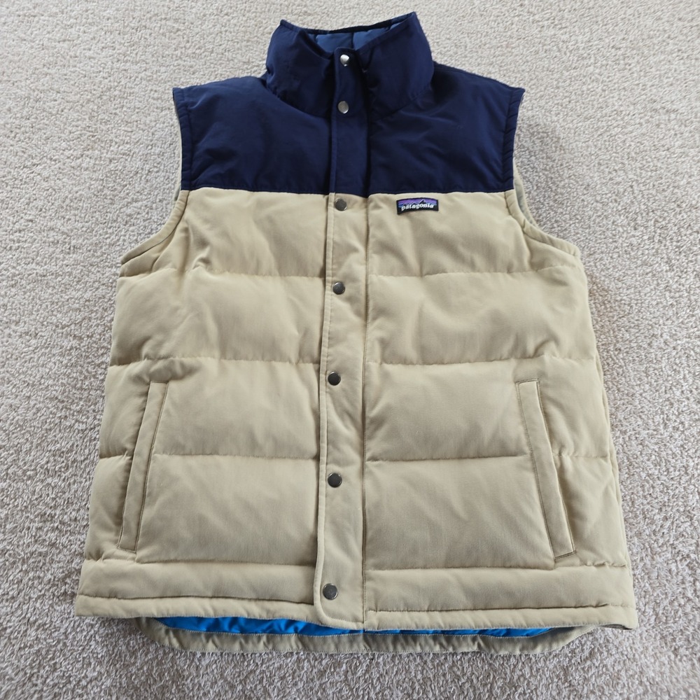Patagonia Men's Bivy Vest Down Puffer Tan/blue Size M Outdoor Gorpcore Nature